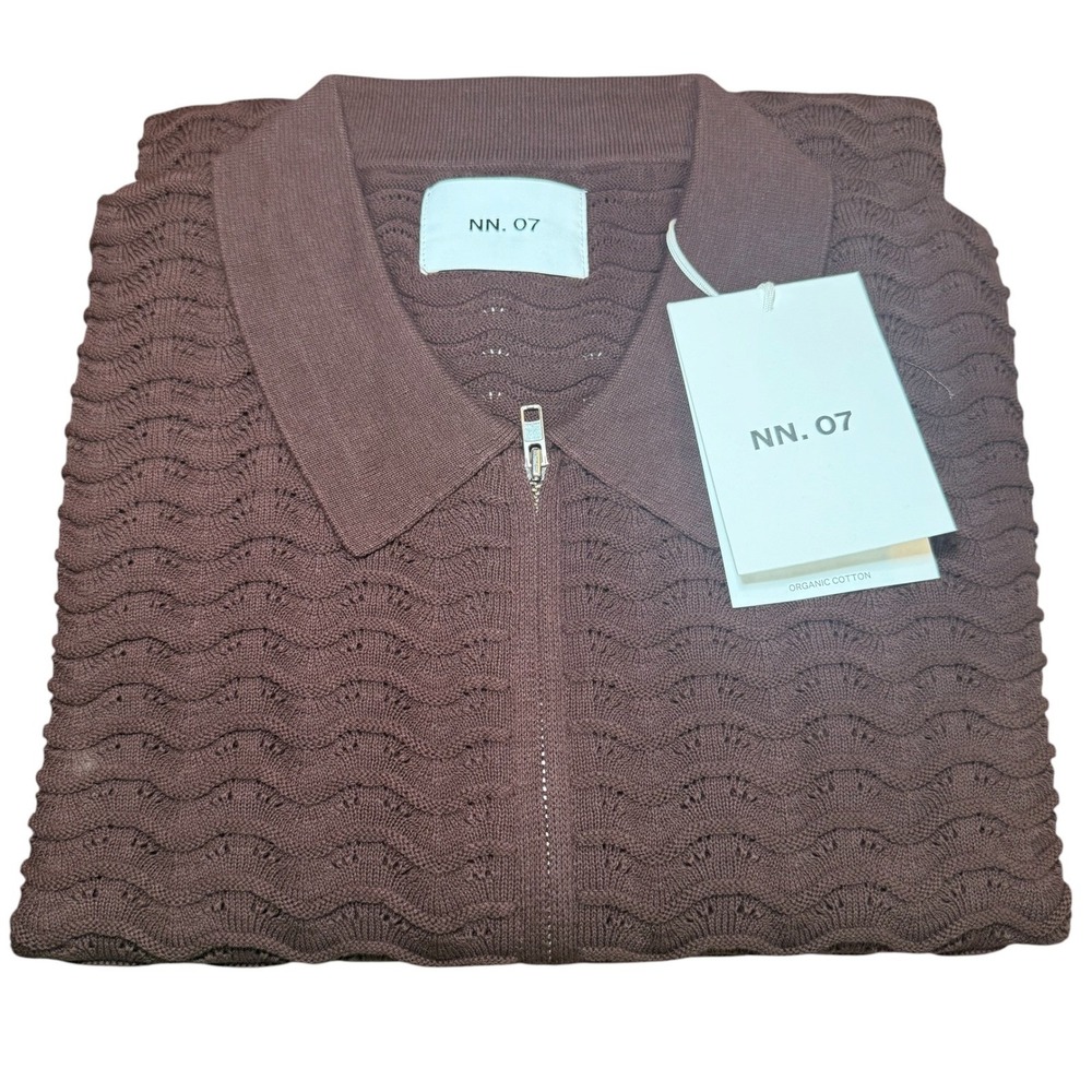NN.07 Gustav Full Zip 6636 Organic Cotton Knit Polo‎ Shirt Mens 2XL Coffee NWT